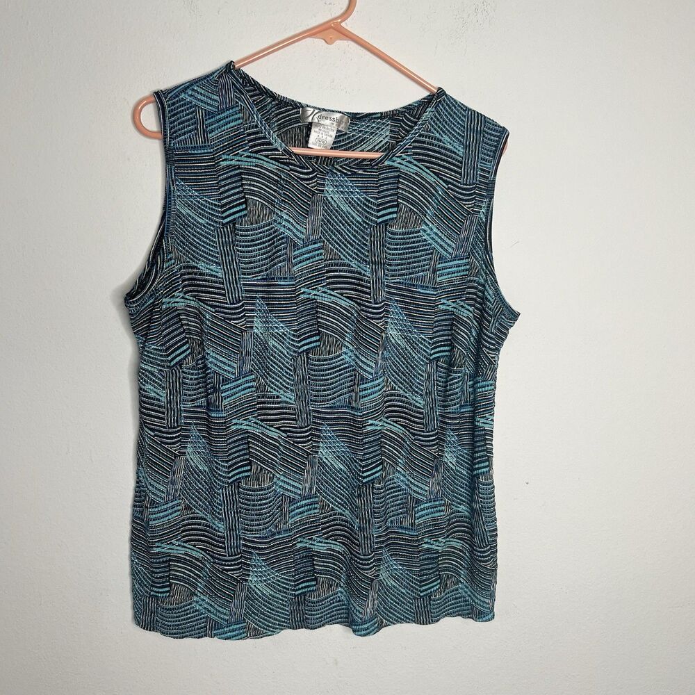 Dressbarn Womens Blue Green Geometric Print  Tunic Top Size 14/16